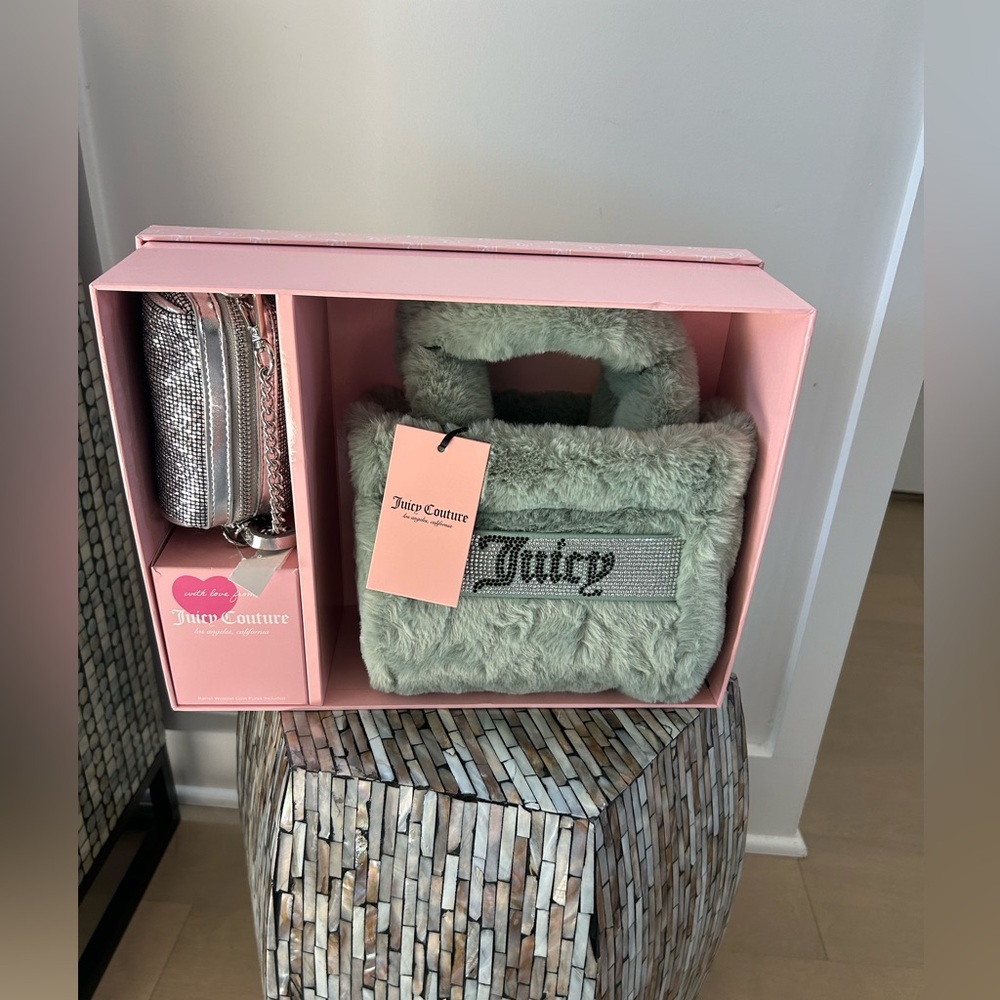 Viral Juicy y2k green Fur Mini tote bag  Gift-set